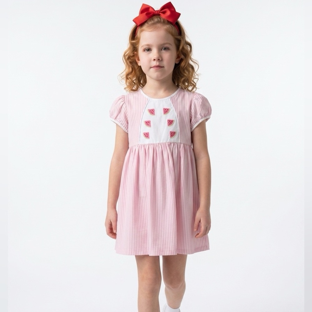 DONDOLO 2T Dress Pink White Striped Summer Watermelons Easter Toddler Girl’s